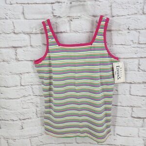 Vintage 90s Kidcore Top Built In Bra Stripes Colorful Y2K Square Neck Size Large